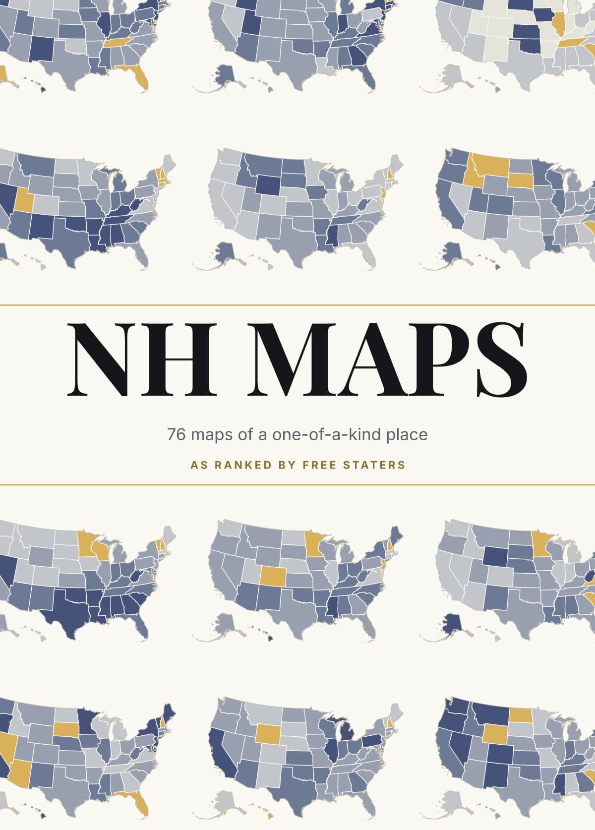 Front cover of the NH Maps hardcover: a wall of small state maps around the title